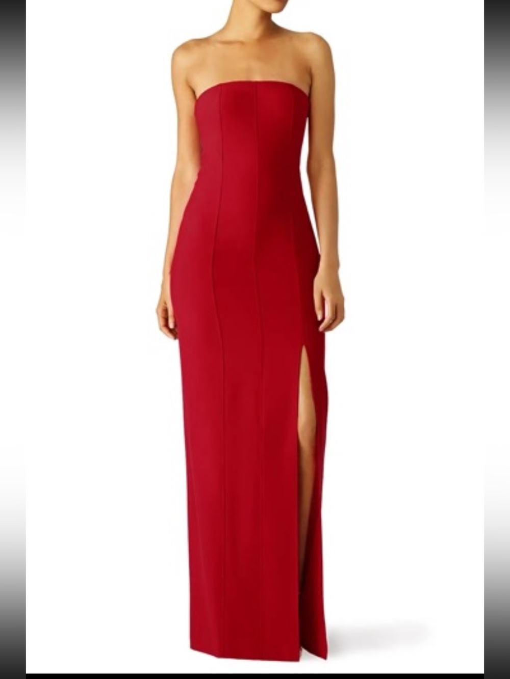 Elizabeth & James Strapless Red Column Gown with Side Slit size 4